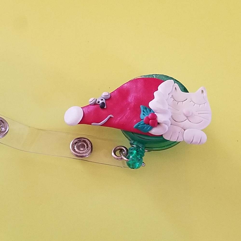 Christmas Cat Retractable Name Badge Holder